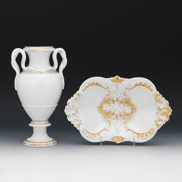 Appraisal: MEISSEN 'SCHLANGENVASEN' GILT PORCELAIN VASE AND GILT PORCELAIN DISH Meissen