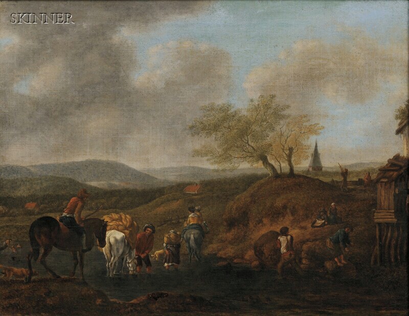 Appraisal: School of Nicolaes Berchem Dutch - Landscape with Peasants and