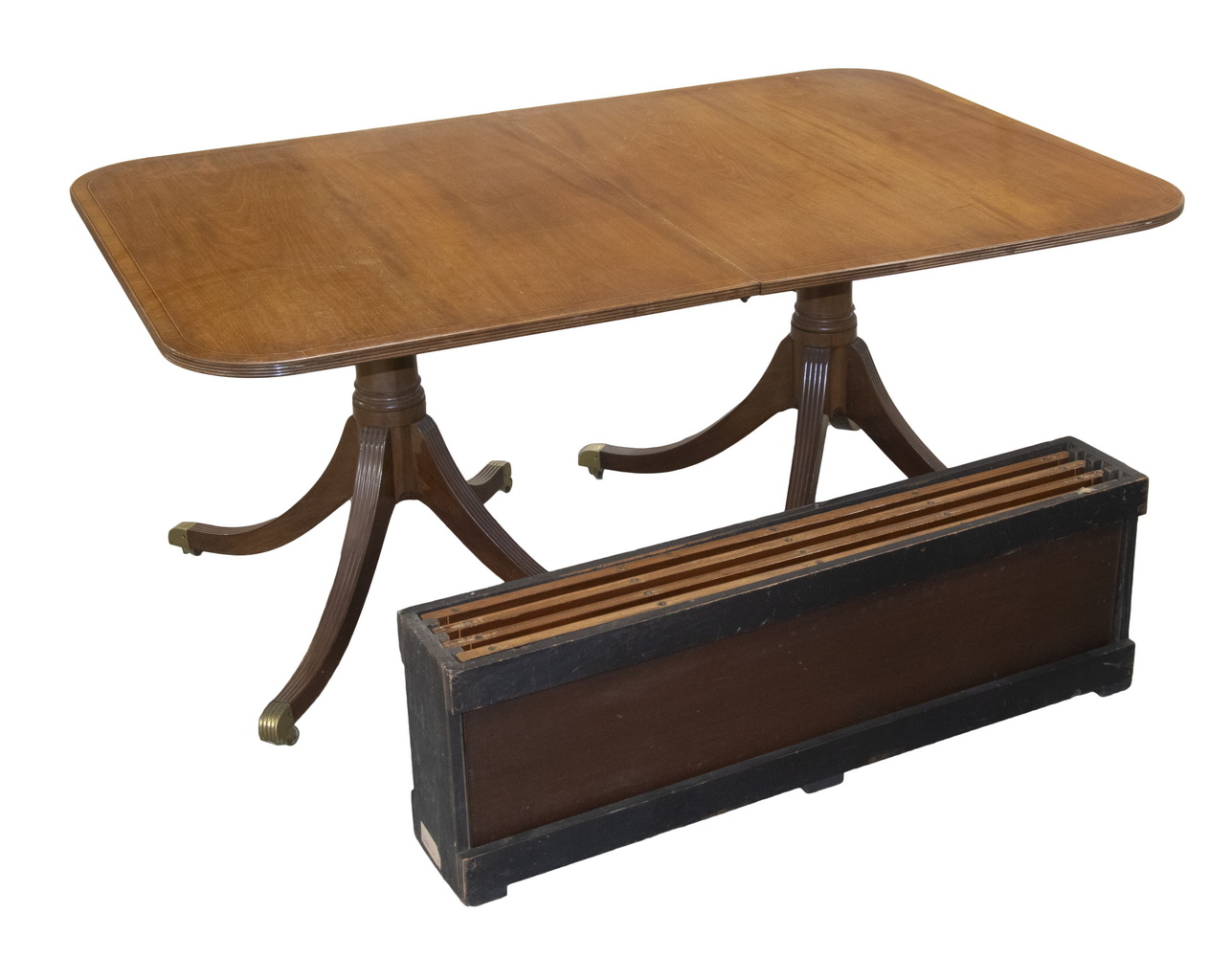 Appraisal: DUNCAN PHYFE STYLE DINING TABLE Custom Mahogany Twin-Pedestal Base Rectangular