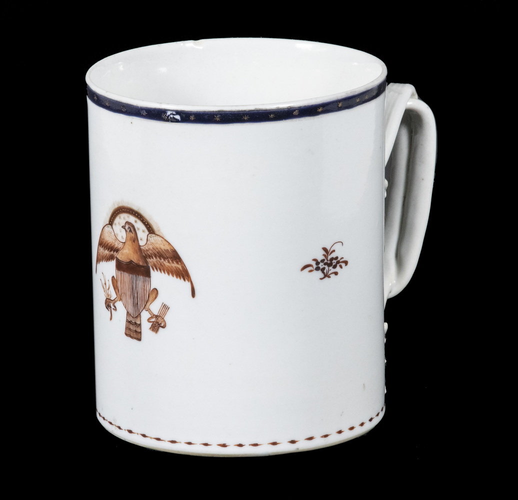 Appraisal: CHINESE EXPORT PORCELAIN TANKARD WITH AMERICAN EAGLE Circa Chinese Porcelain