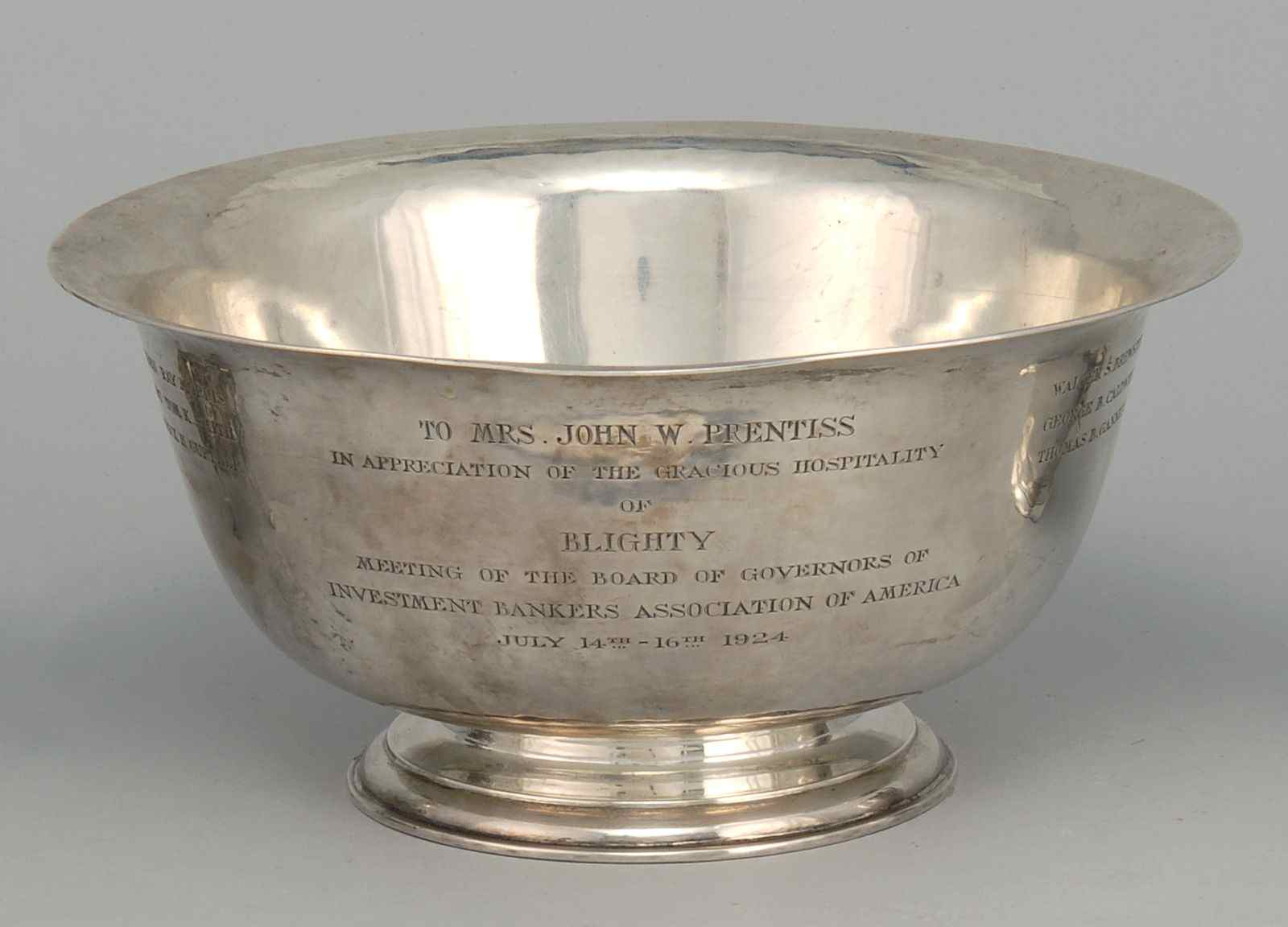 Appraisal: REVERE-STYLE STERLING SILVER BOWL BY PRATTInscribed To Mrs John W