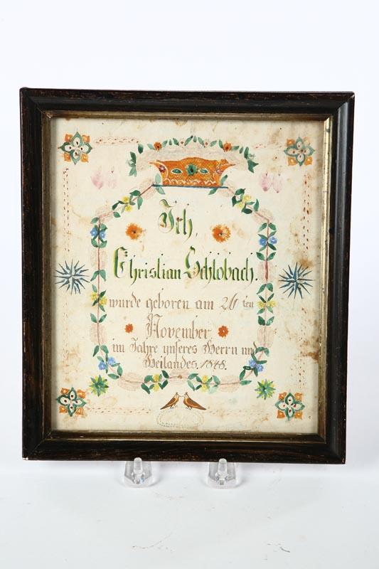 Appraisal: FRAKTUR American watercolor on lined paper th century Floral wreath