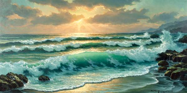 Appraisal: Anton Gutknecht German American - Crashing Waves in Sunset signed