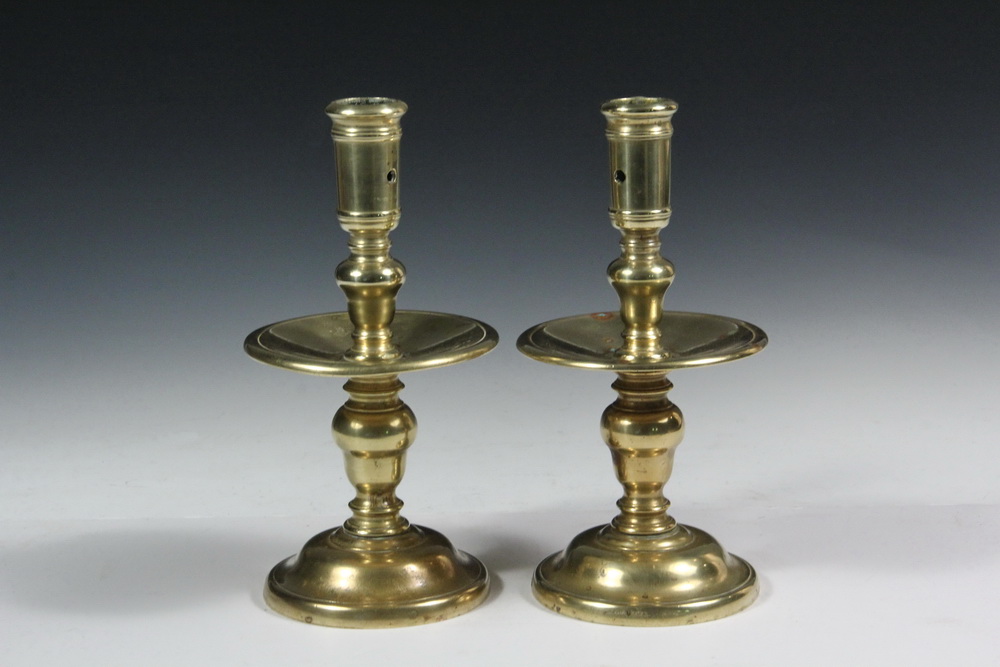 Appraisal: PAIR OF BRASS CANDLESTICKS - th c Dutch Solid Brass