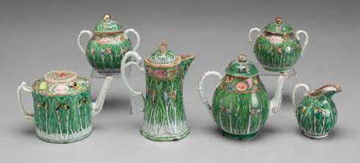 Appraisal: Six pieces Chinese export cabbage leaf porcelain paneled teapot with