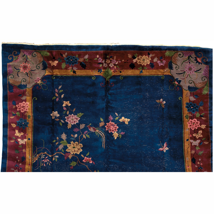 Appraisal: Art Deco Chinese rug c floral pattern on a blue