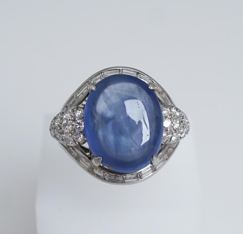 Appraisal: PLATINUM BLUE SAPPHIRE AND DIAMOND RINGPlatinum Blue Sapphire and Diamond