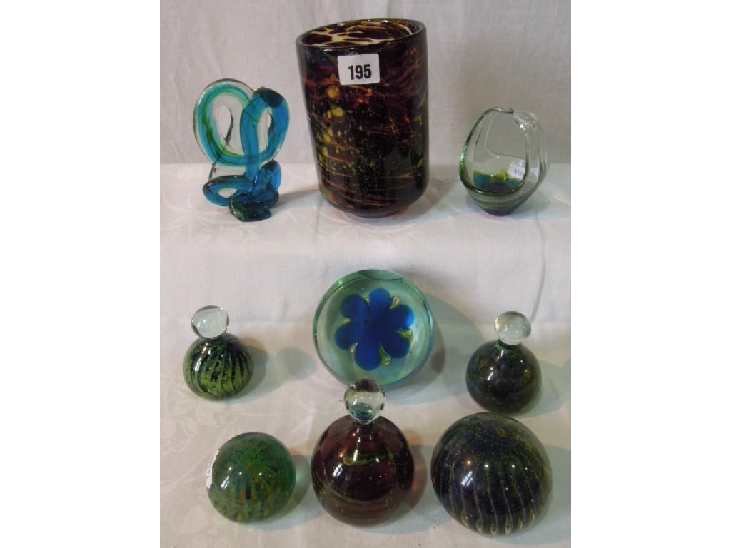 Appraisal: A collection of Mdina glassware including two globular shaped paperweights