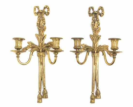 Appraisal: A Pair of Louis XVI Style Gilt Bronze Two-Light Sconces