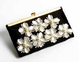 Appraisal: Bulgari Saloon cocktail bag in Black Satin with pearl and