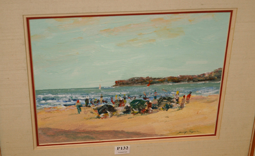 Appraisal: DOANLD FRASER BEACH SCENE OIL ON BOARD