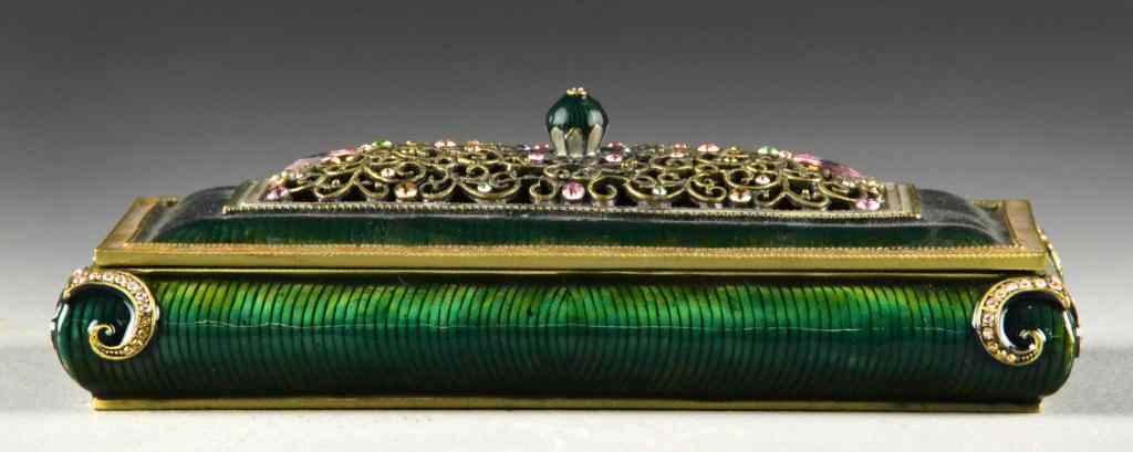 Appraisal: An Enamelled Brass Stone Inlaid Dresser BoxHaving a pierced open