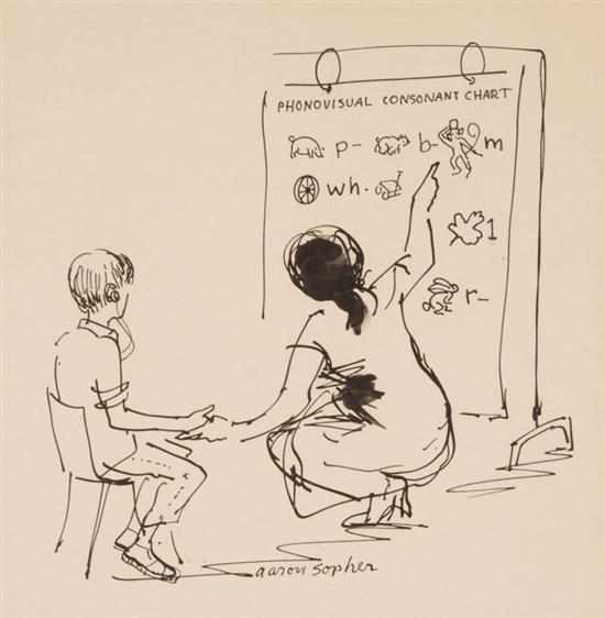 Appraisal: Aaron Sopher American - Child Reading a Phonovisual Consonant Chart