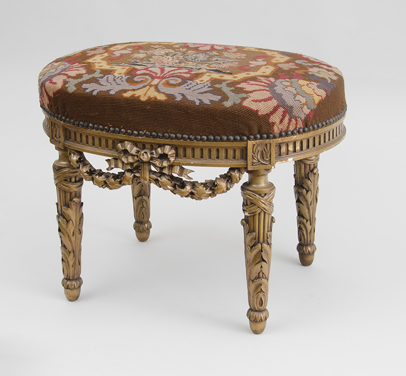 Appraisal: LOUIS XVI STYLE CARVED GILTWOOD TABOURET The oval gros and