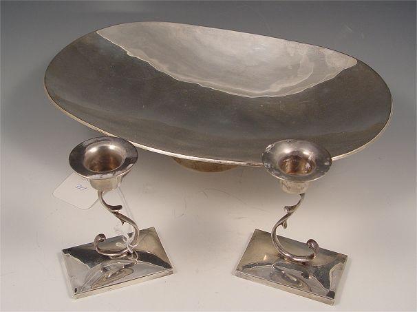 Appraisal: JOSE MARMOLEJOS MEXICAN STERLING CONSOLE BOWL CANDLESTICKS Signed with Jose