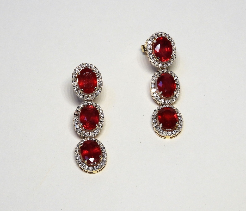 Appraisal: K YELLOW GOLD RUBY DIAMOND LADYS DROP EARRINGS United States