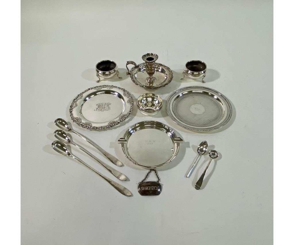 Appraisal: English sterling silver tableware to include a chamberstick missing snuffer