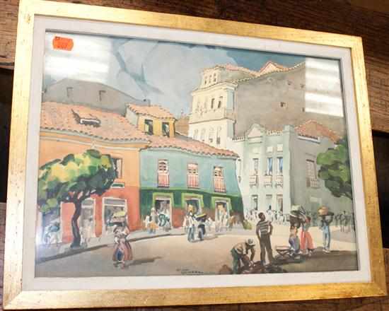 Appraisal: G L Coimera Town Scene gouache on paper signed framed