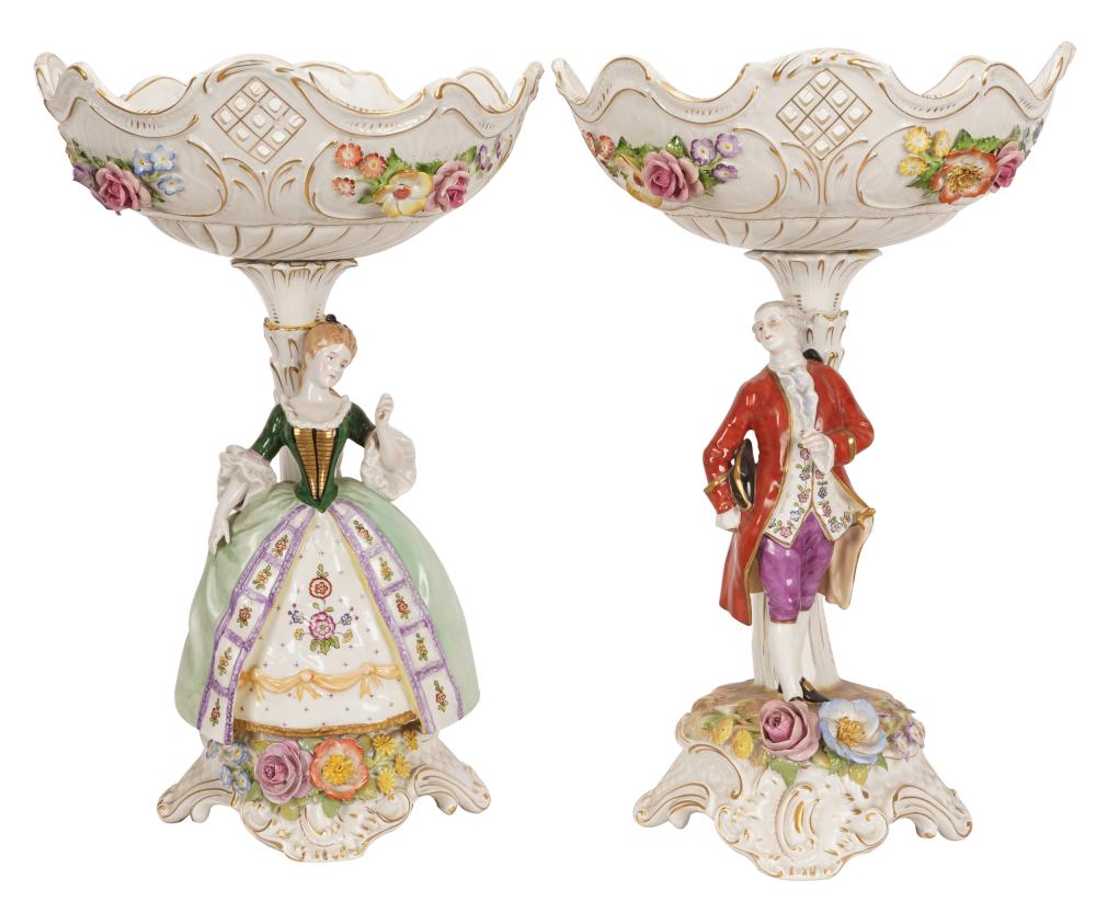 Appraisal: PAIR OF PORCELAIN FIGURAL COMPOTESeach unmarked Condition each with some