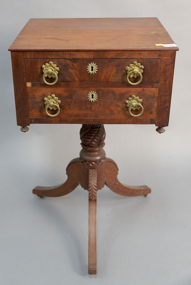 Appraisal: Federal mahogany two drawer stand on carved pedestal set on