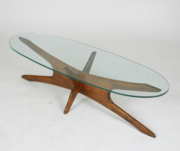 Appraisal: Vladimir Kagan style oblong coffee table with glass top H