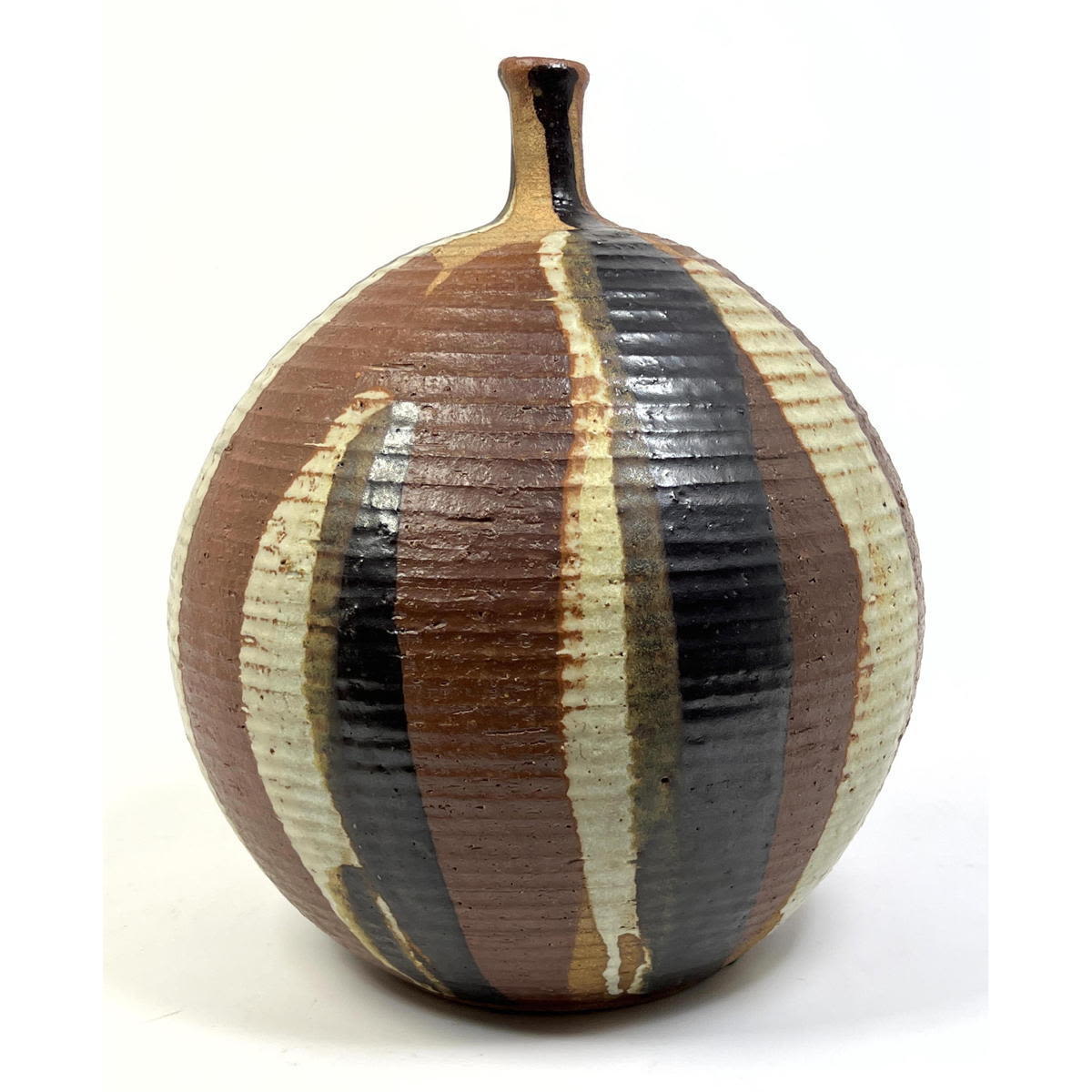 Appraisal: Bulbous Narrow Neck Art Pottery Vase Brown beige and black