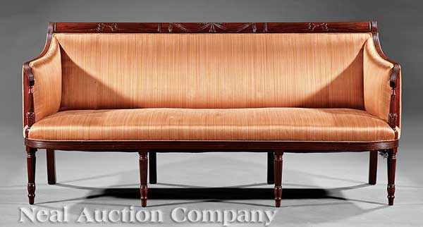 Appraisal: An American Federal-Style Carved Mahogany Sofa New York beribboned swag