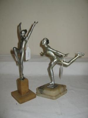 Appraisal: AN ART DECO SILVERED SPELTER FIGURE of a female skater