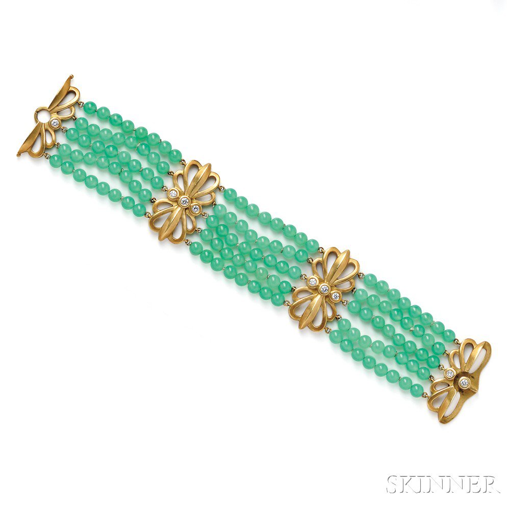 Appraisal: kt Gold Chrysoprase and Diamond Bracelet Elizabeth Rand composed of