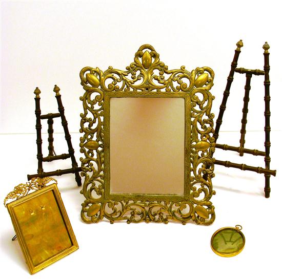 Appraisal: Scrolled brass easel framed mirror along with two small brass