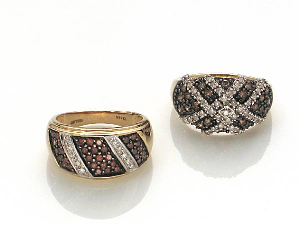 Appraisal: A collection of two diamond colored diamond and k gold