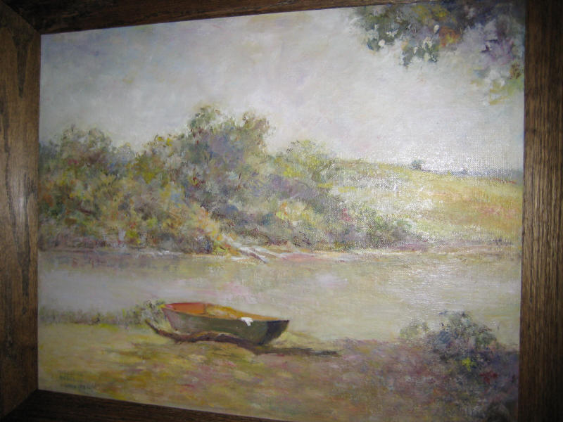 Appraisal: VIRGINIA MOBERLY SCHLUETER AMERICAN D Riverbank with beached boat oil