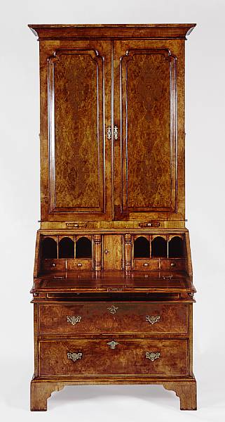 Appraisal: A George I style walnut secretary bookcase Overall with finely