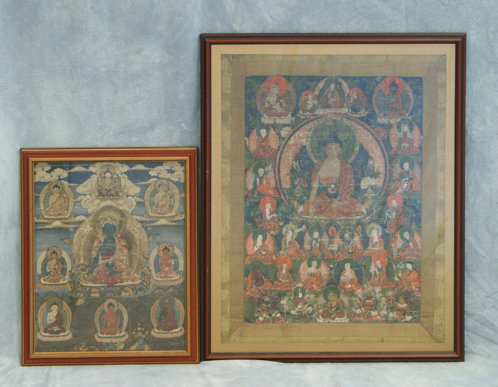 Appraisal: Tibetan thanka each depicting Buddha surrounded by other deities Largest