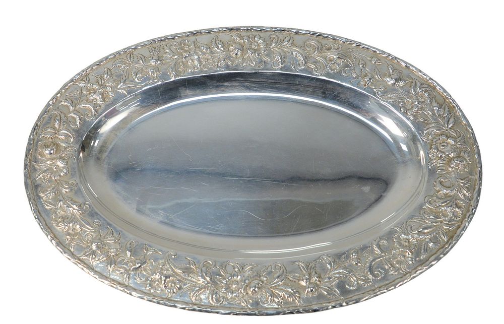 Appraisal: Kirk Repousse Oval Sterling Silver Tray having floral and scroll