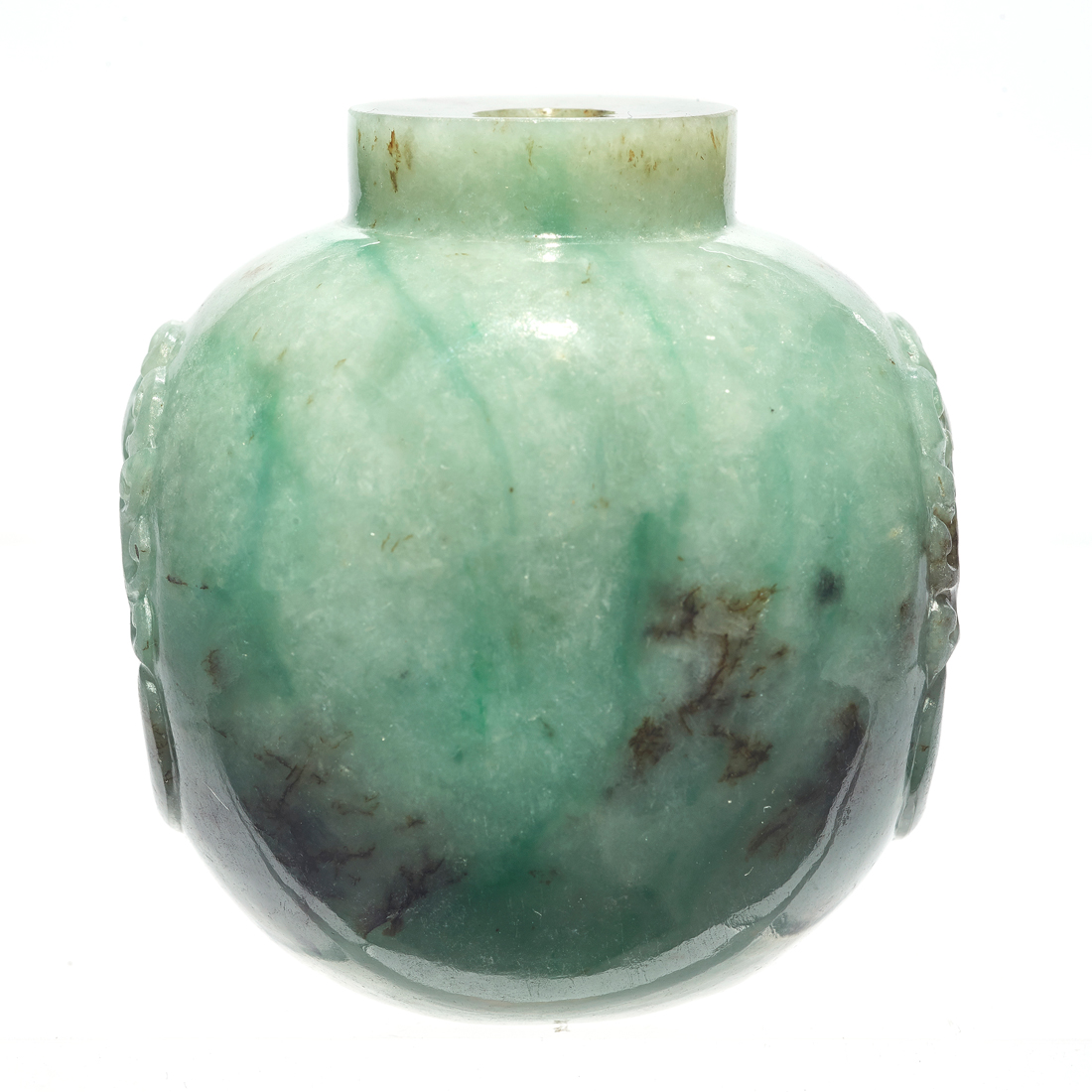 Appraisal: CHINESE MOTTLED GREEN JADEITE SNUFF BOTTLE Chinese mottled green jadeite