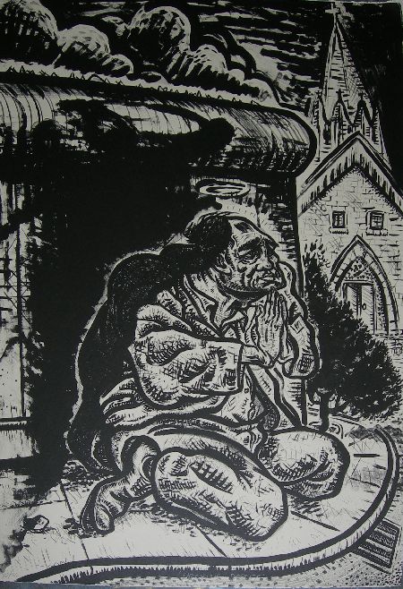 Appraisal: PETER HOWSON SCOTTISH B PRAYING DOSSER Lithograph signed and numbered