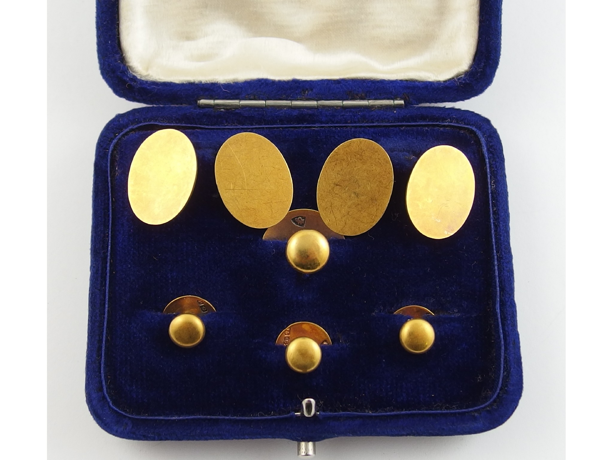 Appraisal: A boxed set of ct gold cufflinks and studsa pair