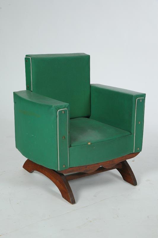 Appraisal: CHILD'S UPHOLSTERED ROCKER Circa 's Art deco style rocker in