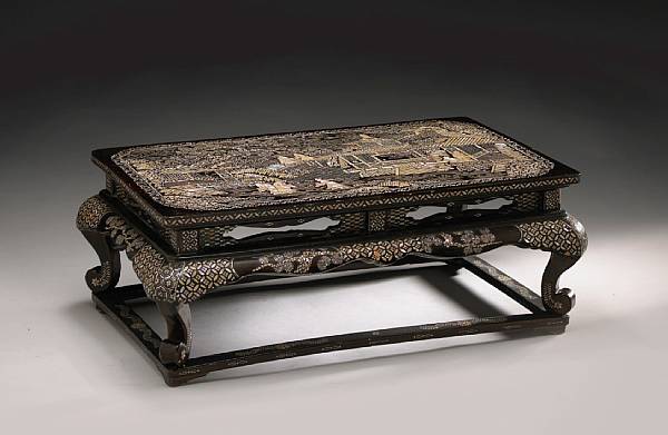 Appraisal: A mother-of-pearl inlaid and lacquered wood small kang table Ryukyu