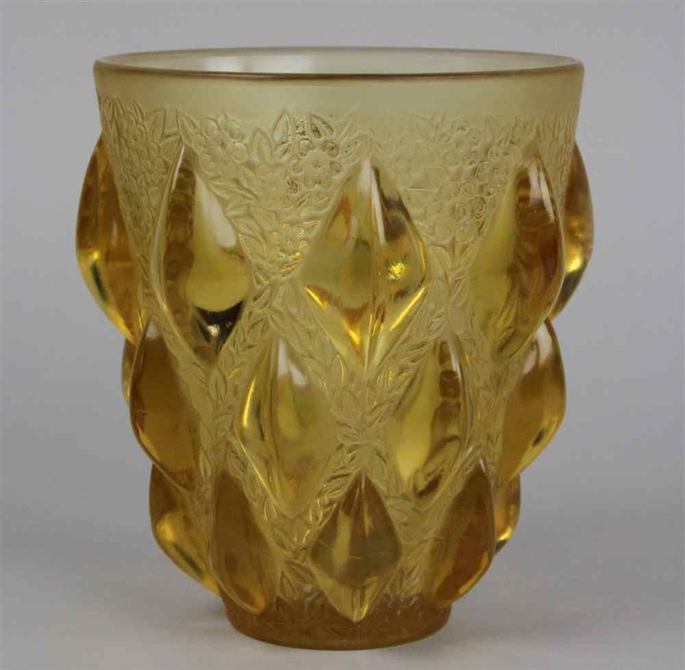 Appraisal: LALIQUE 'RAMPILLON' YELLOW VASE circa molded R LALIQUE FRANCE incised