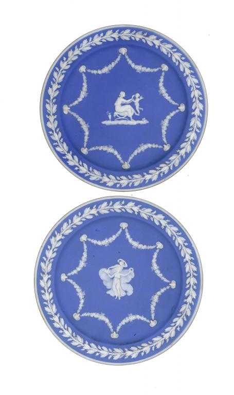 Appraisal: A PAIR OF WEDGWOOD JASPER WARE TROPHY PLATES dipped in