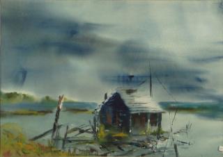 Appraisal: th Century Watercolor on Paper Cabin on the Shore th