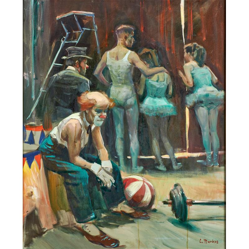 Appraisal: LAJOS MARKOS Hungarian American - Oil on canvas of performers