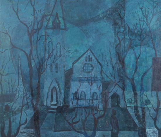 Appraisal: ANTONIO JOSEPH Haitian b CHURCH AT NIGHT signed and dated