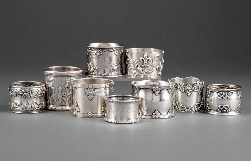 Appraisal: Good Group of American Sterling Silver Napkin Rings late th