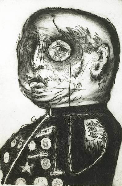 Appraisal: William Kentridge South African born The General Etching and drypoint