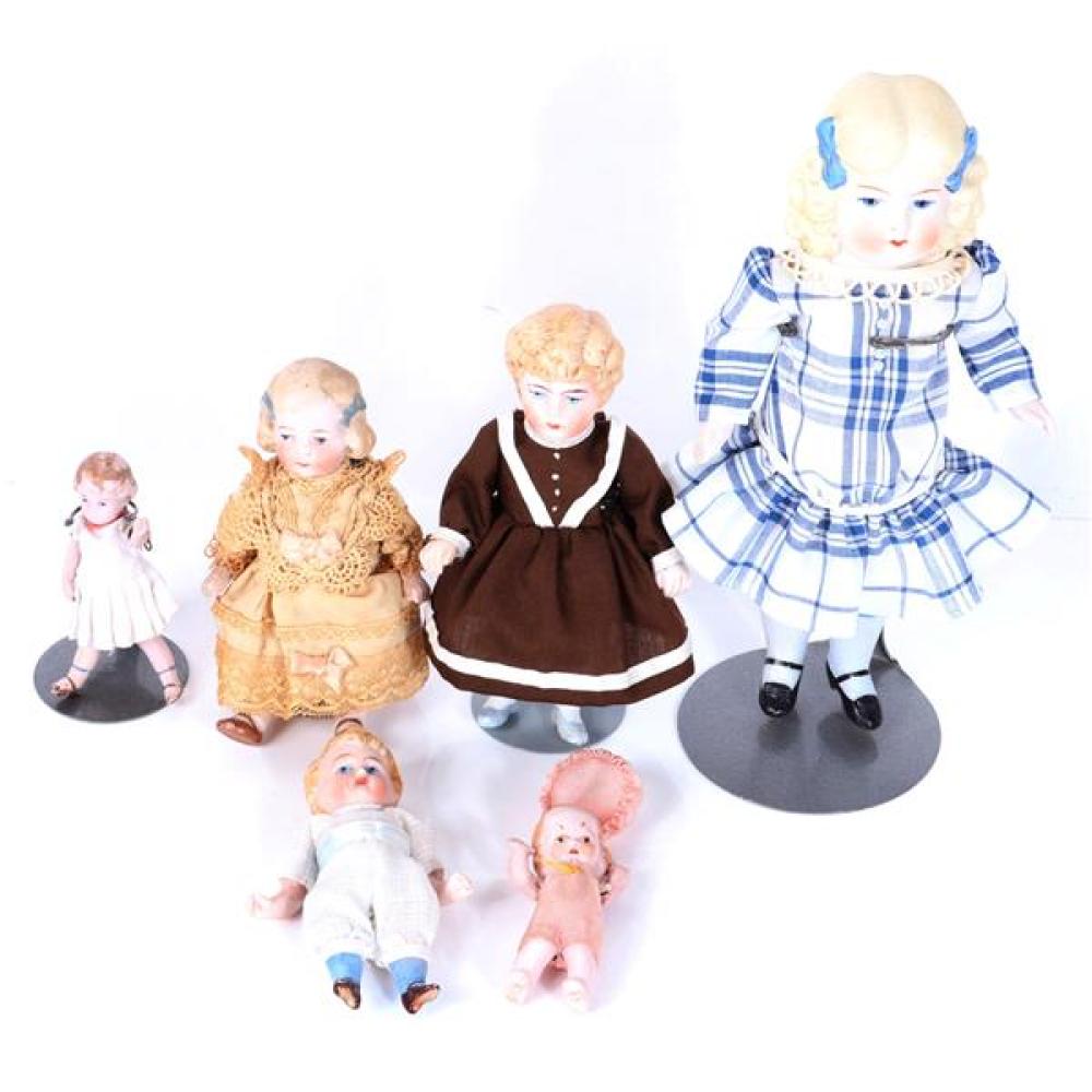 Appraisal: SIX ALL BISQUE GERMAN GIRL CURLY BLONDE CHILD DOLLS WITH