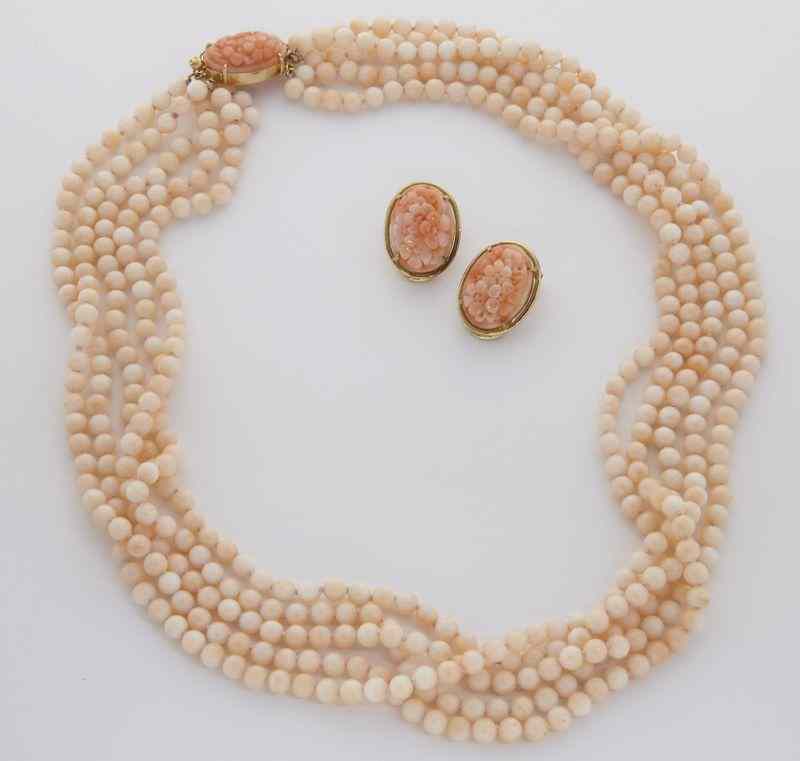 Appraisal: K gold and coral necklace with earrings the necklace with