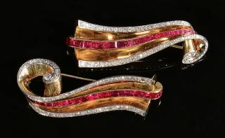 Appraisal: George Headley Diamond Ruby Pins George Headley companion pair k